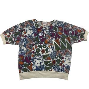Vintage Floral Abstract Wildlife Nature Womens Henley 80s Shirt Fits like Medium
